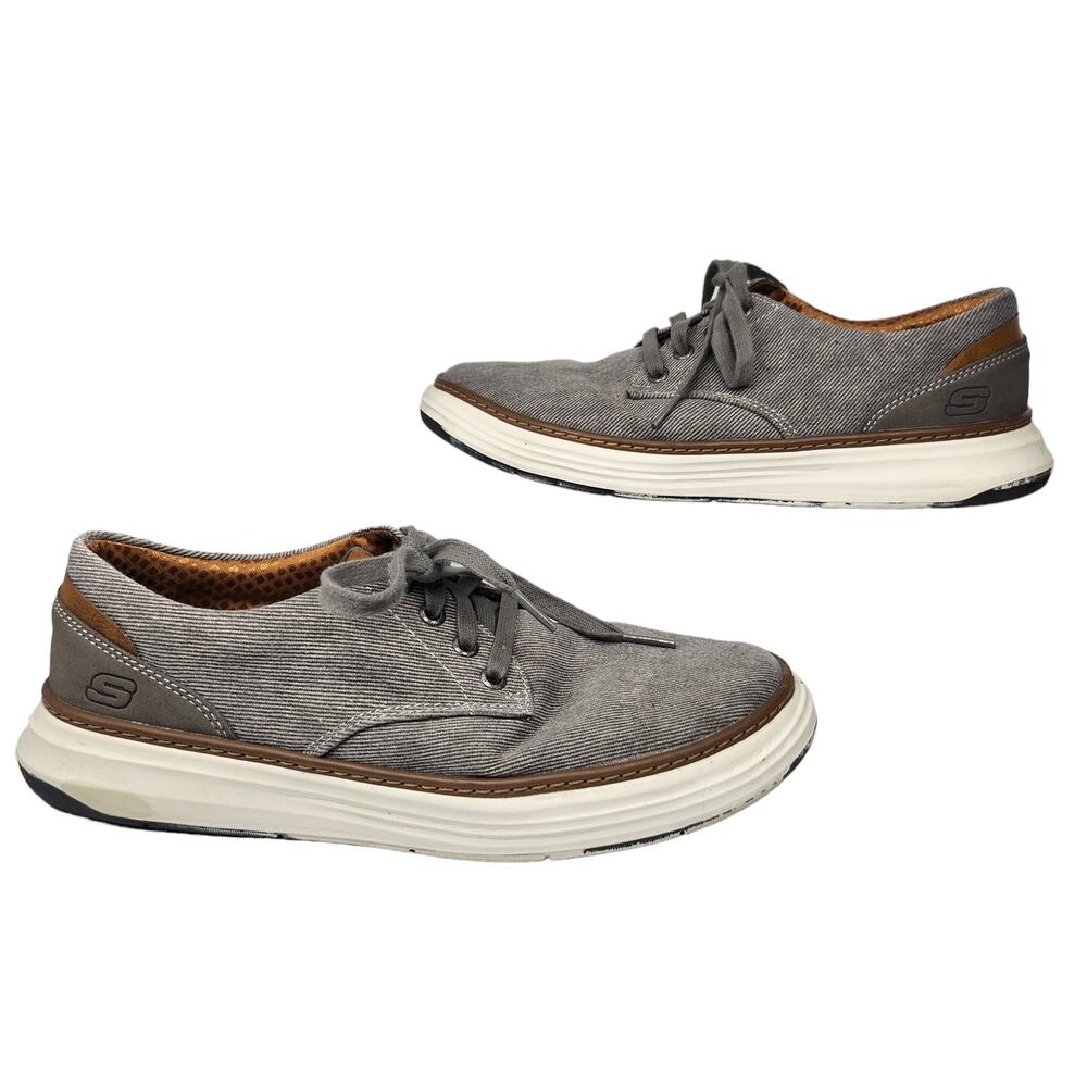 Skechers Shoes Mens 8.5 Gray Brown Low Top Goga Mat Memory Foam Sneakers Lace Up